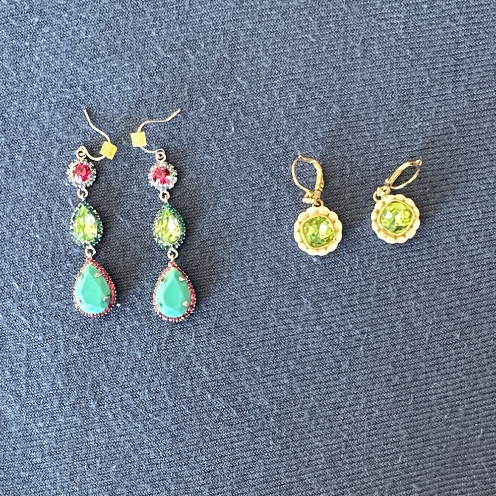 Chic Fuchsia,Turquoise and Green Drop Earrings-2 Pairs